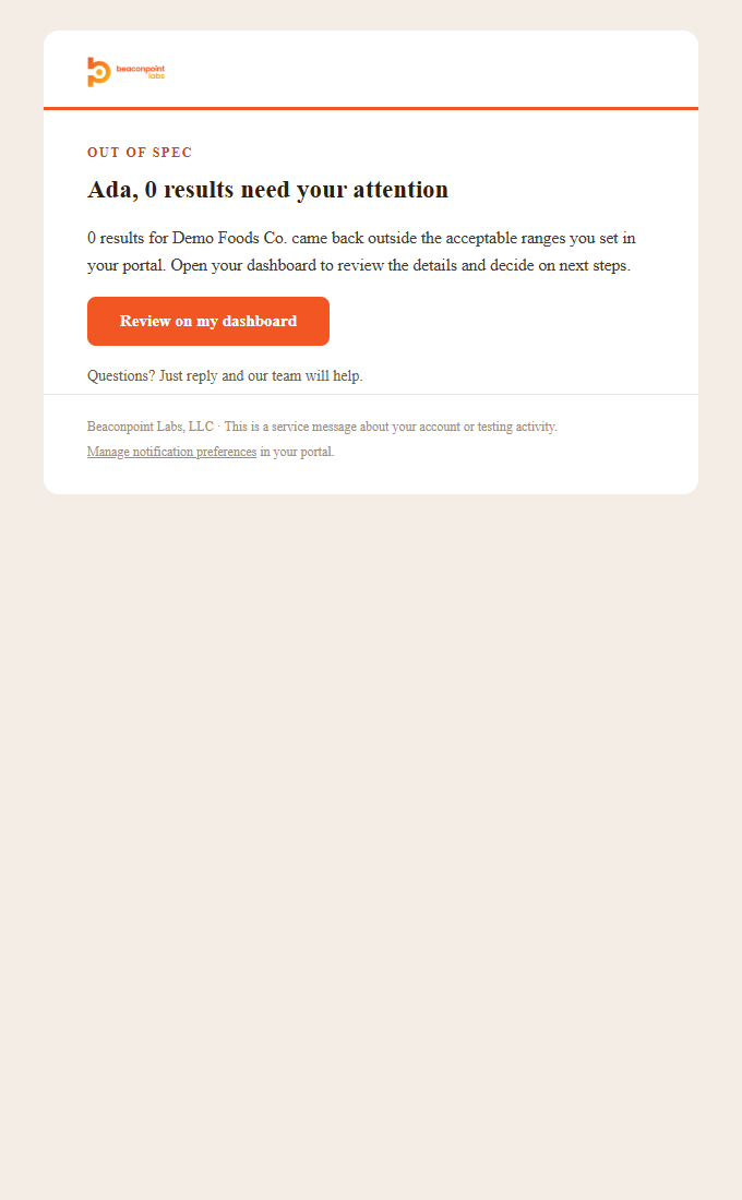 email 06 out of spec